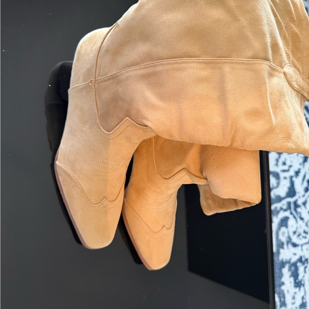 Women's Tan Suede Western Knee-High Boots